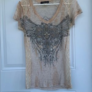 Buckle rhinestone angels and diamonds shirt